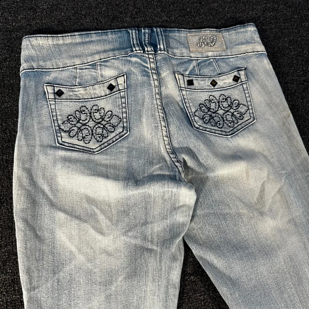 Sky Jeans Slim Denim Womens 11 Light Blue Good Rhinestone Studded Y2K McBling